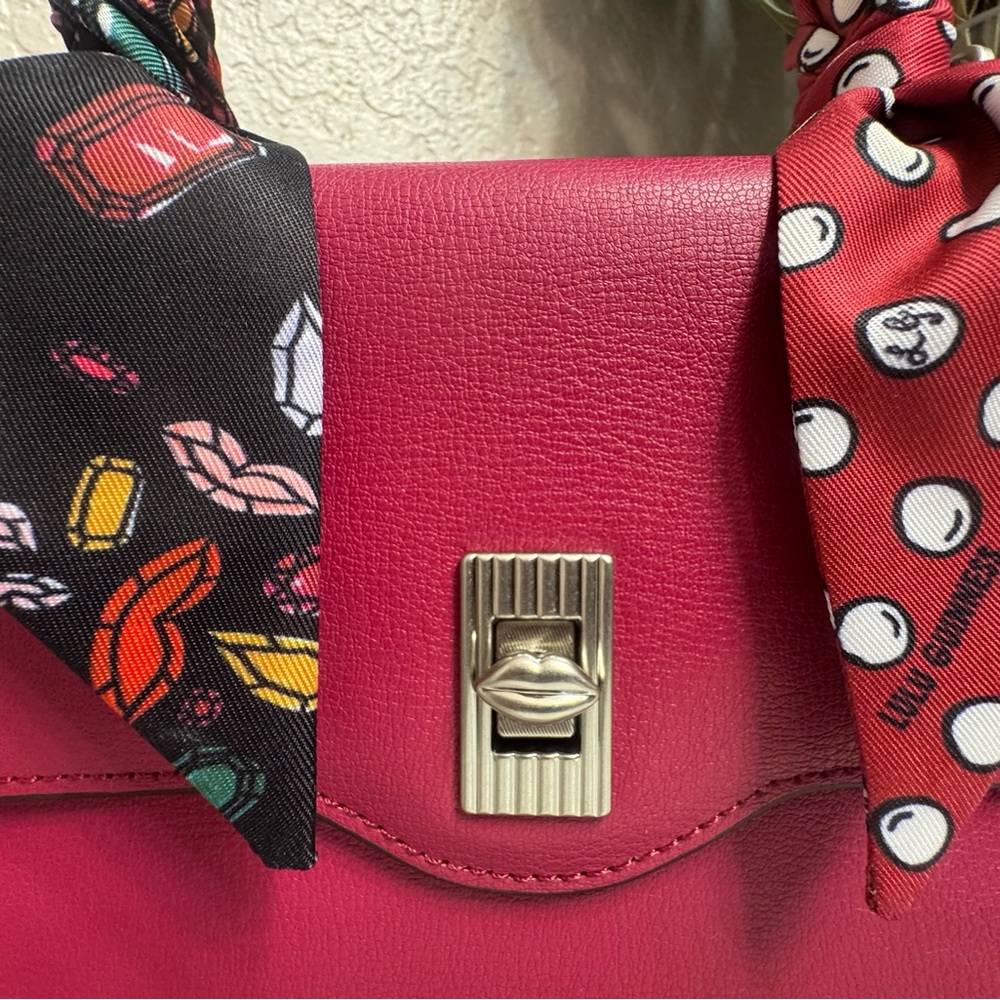NWT Lulu Guinness Large Queenie Satchel Pink Raspberry Leather Crossbody Bag - Picture 15 of 15